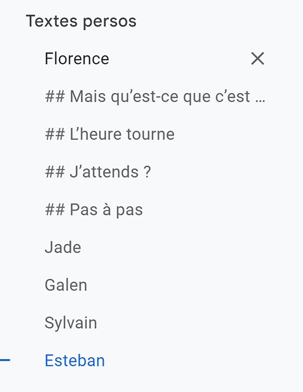 Google doc contenant nos texte, on y voit nos noms.